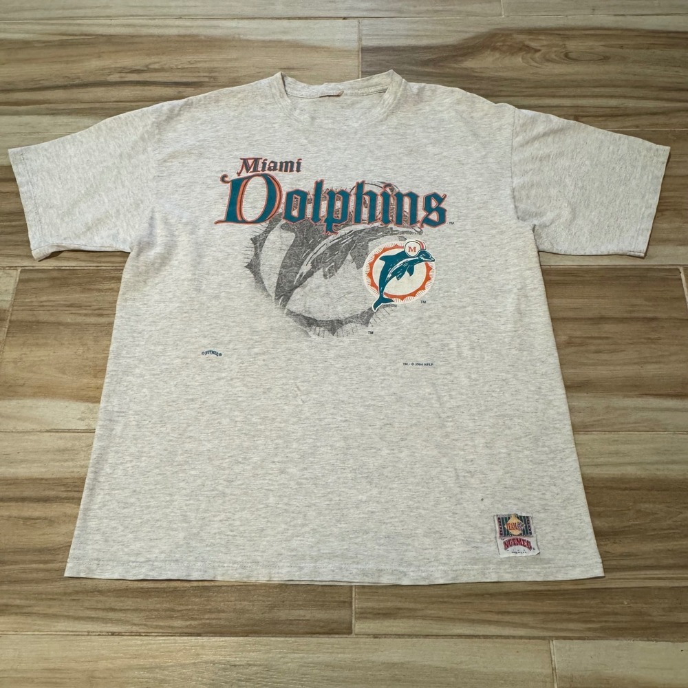 Vintage 1994 Miami Dolphins Nutmeg Mills T Shirt Mens XL Gray NFL Sportswear USA